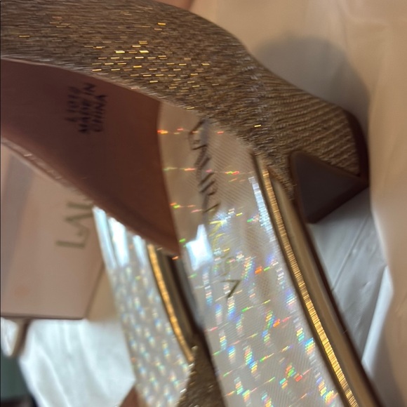 Glamorous Gold Glitter Heels with Ankle Strap - Picture 6 of 9